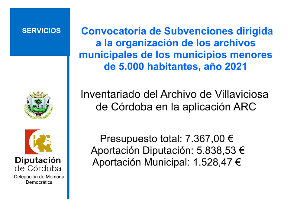 Convocatoria de Subvenciones dirigida a la organización de los archivos municipales de los municipios menores de 5.000 habitantes, año 2021