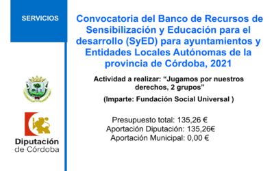 Convocatoria del Banco de Recursos de Sensibilización y Educación para el desarrollo (SyED) para ayuntamientos y Entidades Locales Autónomas de la provincia de Córdoba, 2021