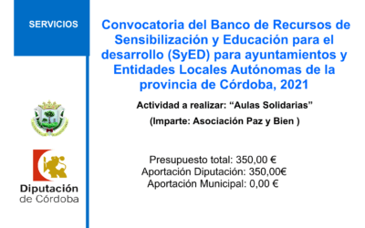 Convocatoria del Banco de Recursos de Sensibilización y Educación para el desarrollo (SyED) para ayuntamientos y Entidades Locales Autónomas de la provincia de Córdoba, 2021