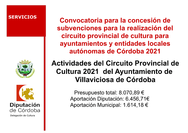 Convocatoria para la concesión de subvenciones para la realización del circuito provincial de cultura para ayuntamientos y entidades locales autónomas de Córdoba 2021