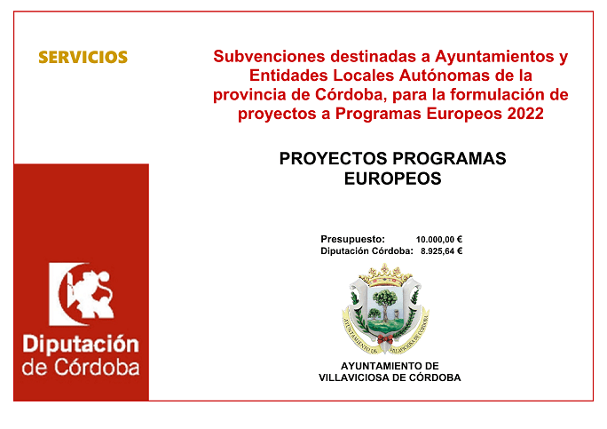 Subvenciones destinadas a Ayuntamientos y Entidades Locales Autónomas de la provincia de Córdoba, para la formulación de proyectos a Programas Europeos 2022