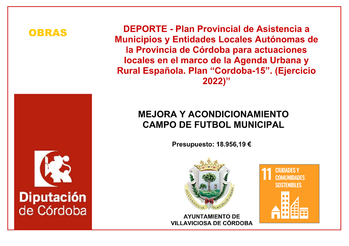 Plan Provincial de Asistencia a Municipios y Entidades Locales Autónomas de la provincia de Córdoba para actuaciones locales en el marco de la Agenda Urbana Y Rural Española. Plan “CORDOBA 15”. (Ejercicio 2022)