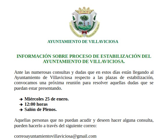 Información sobre proceso de estabilización del Ayuntamiento de Villaviciosa