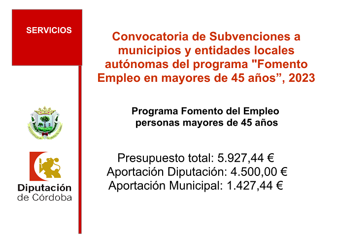 Convocatoria de Subvenciones a municipios y entidades locales autónomas "Fomento de Empleo de mayores de 45 años