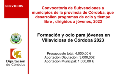 Convocatoria de Subvenciones a municipios de la provincia de Córdoba, que desarrollen programas de ocio y tiempo libre , dirigidos a jóvenes