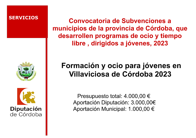 Convocatoria de Subvenciones a municipios de la provincia de Córdoba, que desarrollen programas de ocio y tiempo libre , dirigidos a jóvenes
