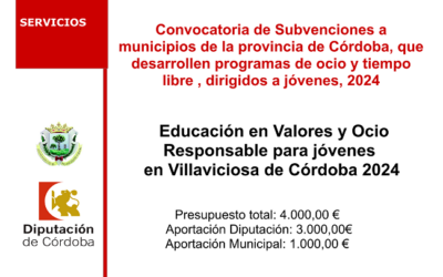 Subvenciones a municipios y entidades locales autónomas de la provincia de Córdoba, que desarrollen programas de ocio y tiempo libre, dirigido a jóvenes.