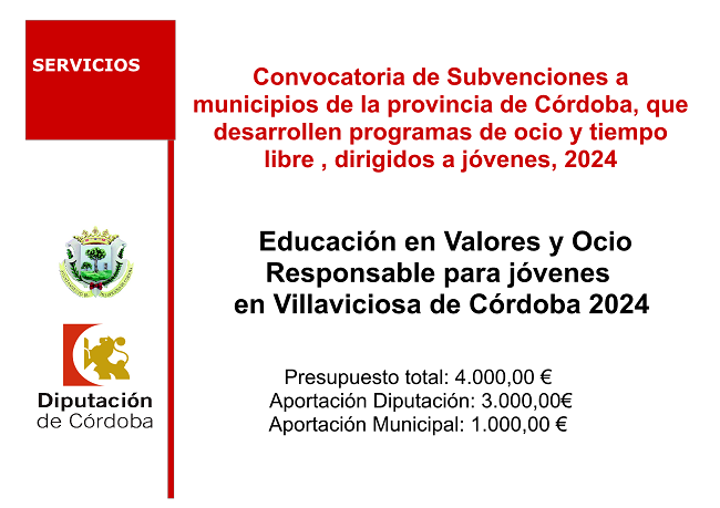 Subvenciones a municipios y entidades locales autónomas de la provincia de Córdoba, que desarrollen programas de ocio y tiempo libre, dirigido a jóvenes.