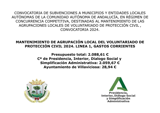 SUBVENCION PROTECCION CIVIL. LINEA 1 GASTOS CORRIENTES. JUNTA DE ANDALUCIA